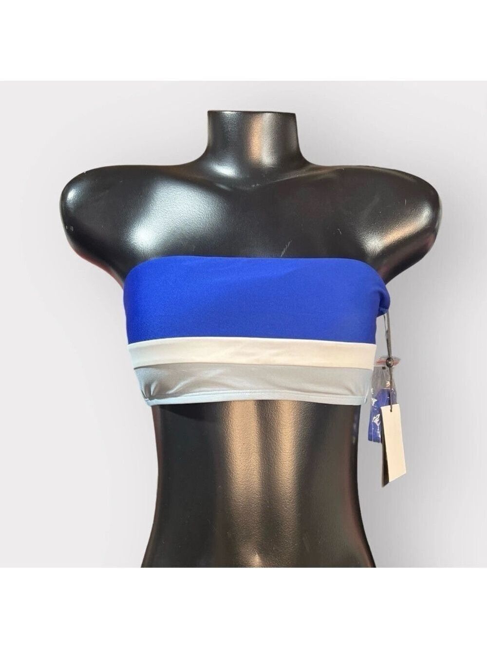 P172 DKNY NEW Straps/Strapless Bandeau Swim Top Blue Color-block Large Auction